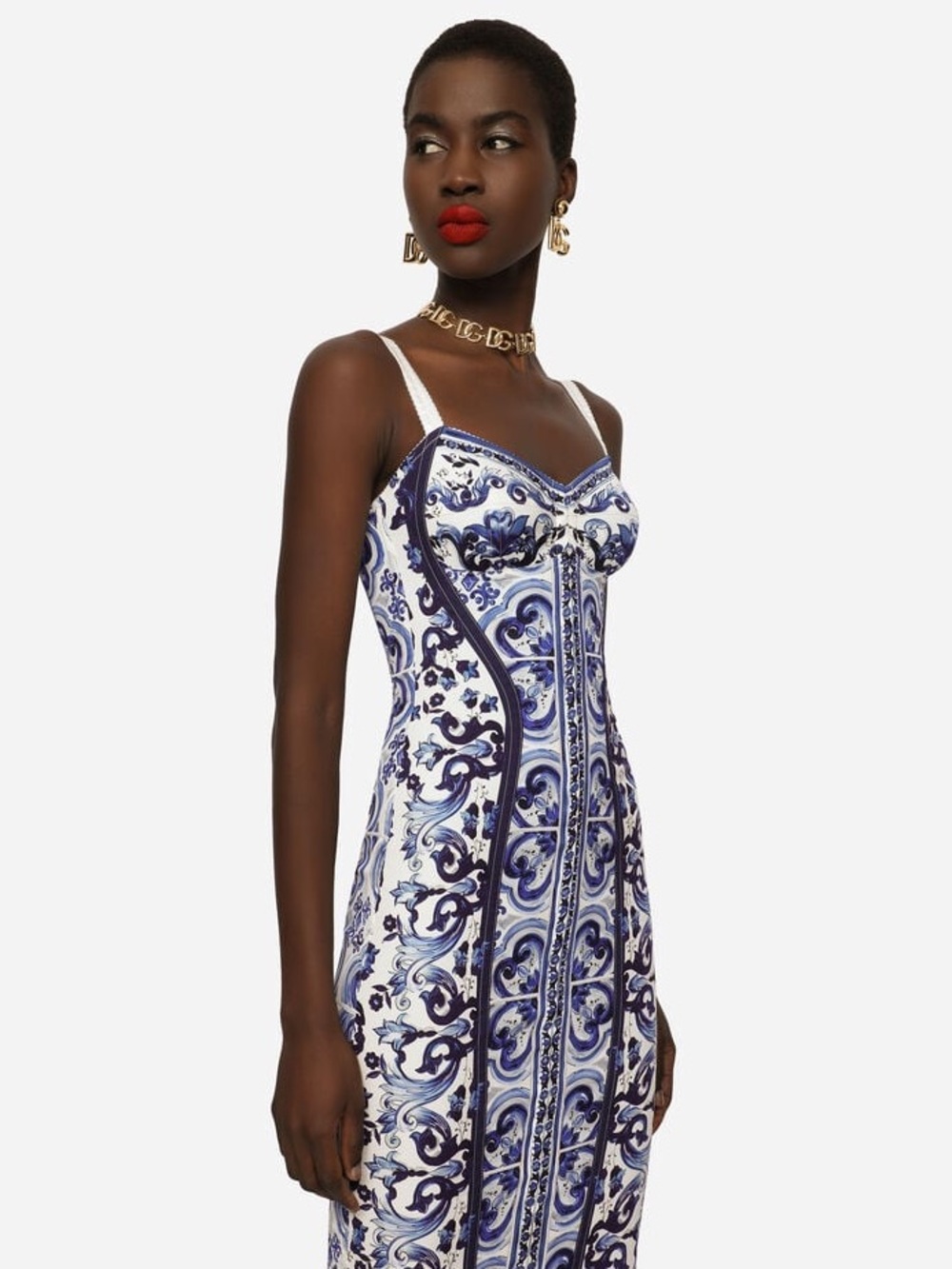 Dolce & Gabbana White and Blue Printed Corset Dress